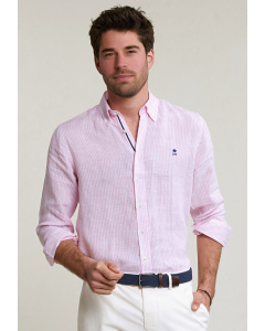 Custom fit striped linen shirt pink/white