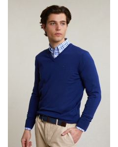 Custom fit basic merino V-neck pullover yale blue