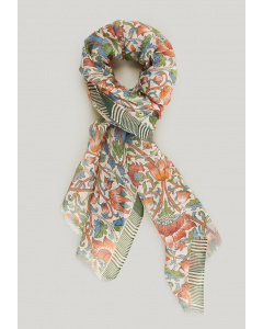 Multi floral cotton-linen scarf