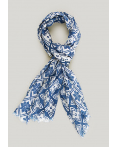 Blue/white fantasy cotton-linen scarf