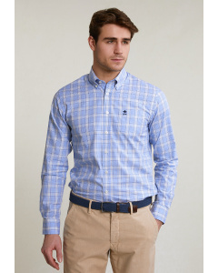 Custom fit checked shirt with chest pocket beige/blue