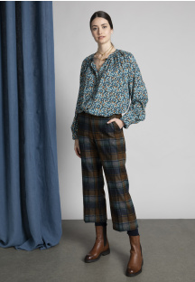 Straight cropped pants in bleu/brown
