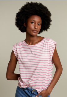 Pink striped top with shoulder pads
