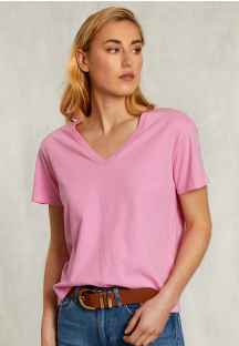Pink basic V-neck T-shirt