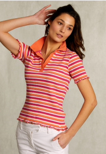 Multi striped ribbed polo short sleeves