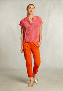 Pantalon coton taille élastique orange