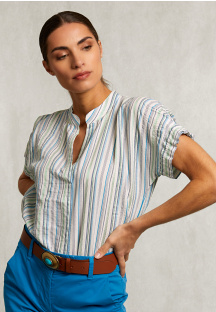 Multi striped V-neck blouse short sleeves
