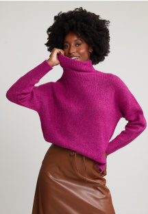 Pull col montant manches longues magenta