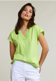 Fluo green cotton V-neck T-shirt