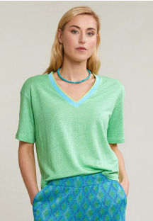 T-shirt V lin manches courtes vert