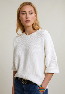 White cotton round neck sweater