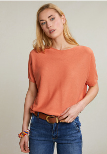Pull large col rond manches courtes orange