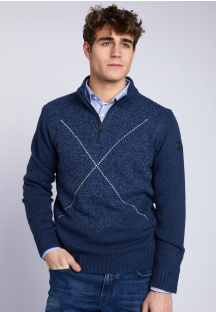 Custom fit trui met opstaande kraag in blauw