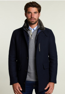 Long woolen coat with pockets navy