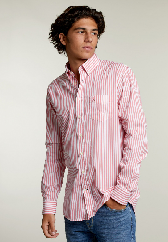 Relatieve grootte veelbelovend vereist Custom fit gestreept hemd met borstzak roze - River Woods