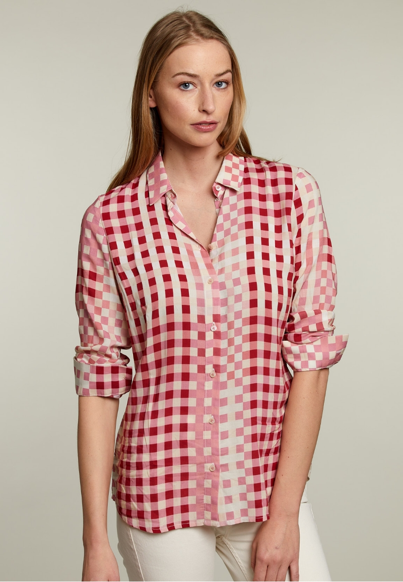 pink checked blouse
